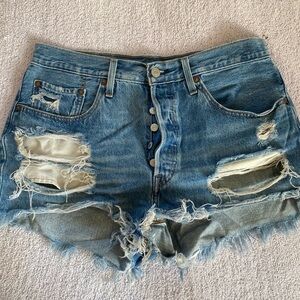 Levi's Blue Ripped Jean Shorts